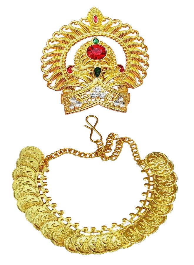 Snabs Ginny Coin Mala with Mukut for God Idol, Beautiful Garland Haar for Laddu Gopalji, MATA Rani, Radhaji Krishnaji, Laxmi Ganesh ji Murti - Image 1